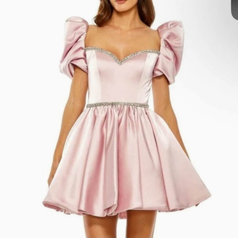 Elegant Pink Puff Sleeve Dress